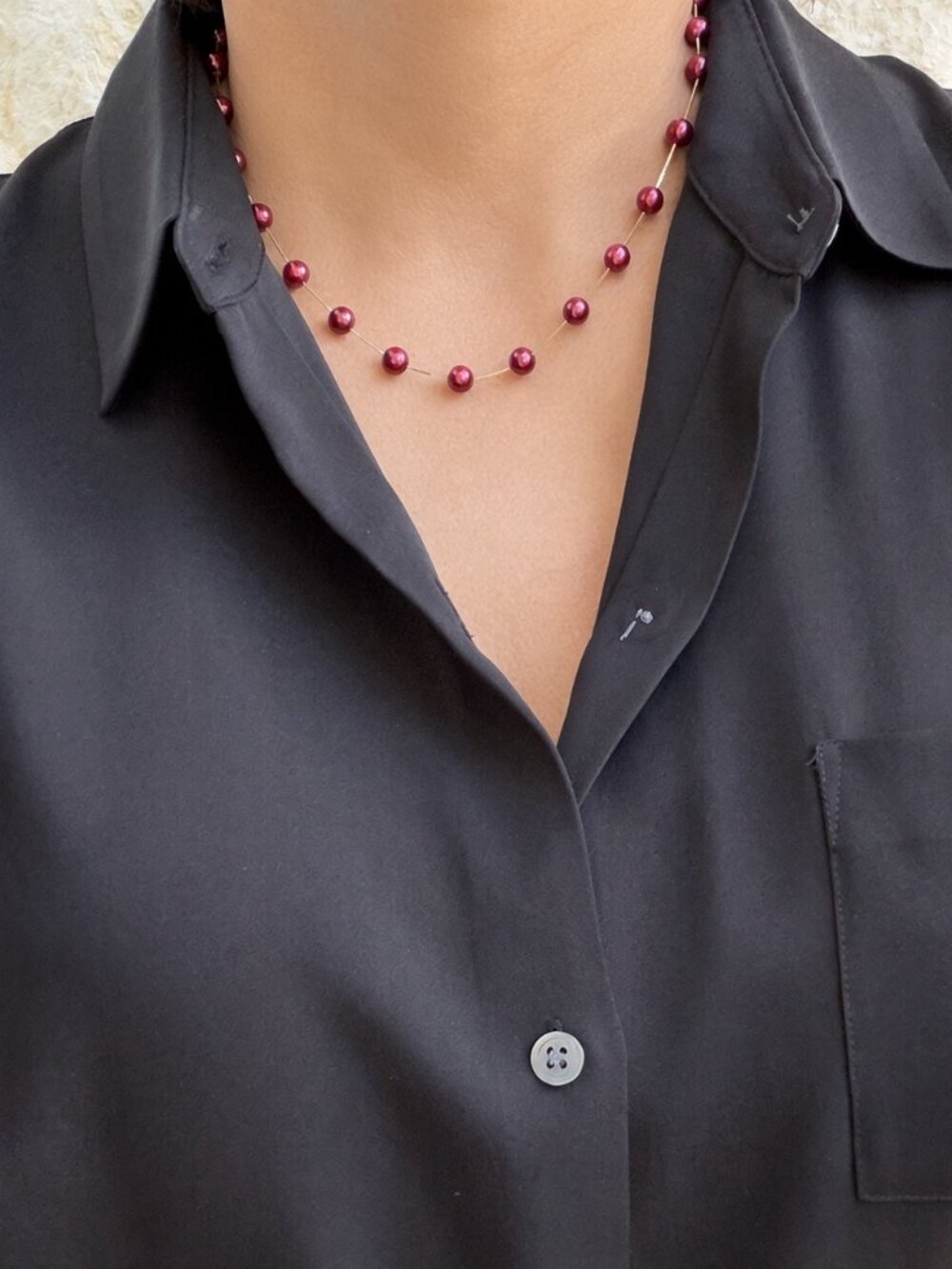 14K Yellow Gold Tin Cup Necklace Burgundy Cultured Pearls - Box Chain 9.93g
